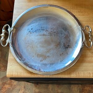 KROMEX Vintage Round Serving Platter 16" Tray With Handles, Mid Century Chrome